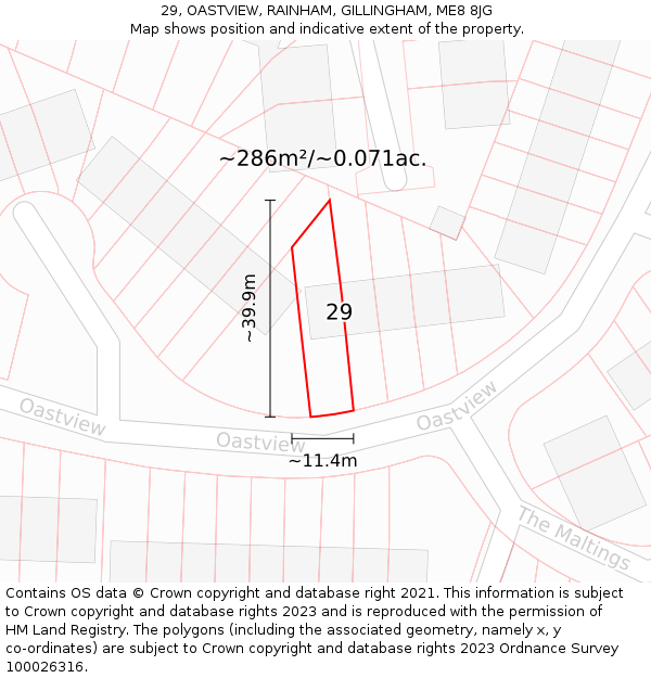 29, OASTVIEW, RAINHAM, GILLINGHAM, ME8 8JG: Plot and title map