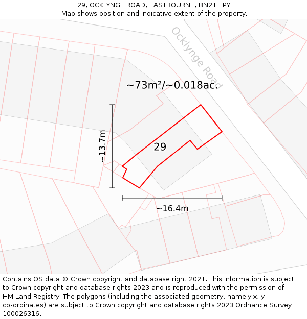 29, OCKLYNGE ROAD, EASTBOURNE, BN21 1PY: Plot and title map