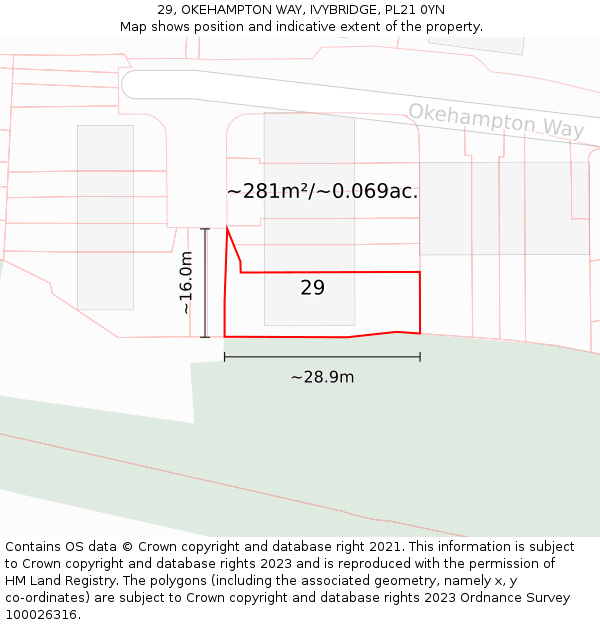 29, OKEHAMPTON WAY, IVYBRIDGE, PL21 0YN: Plot and title map