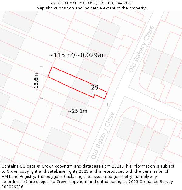 29, OLD BAKERY CLOSE, EXETER, EX4 2UZ: Plot and title map