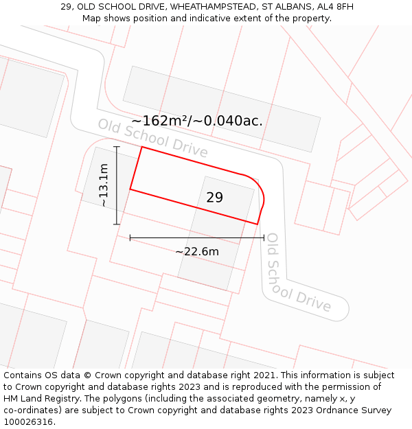 29, OLD SCHOOL DRIVE, WHEATHAMPSTEAD, ST ALBANS, AL4 8FH: Plot and title map