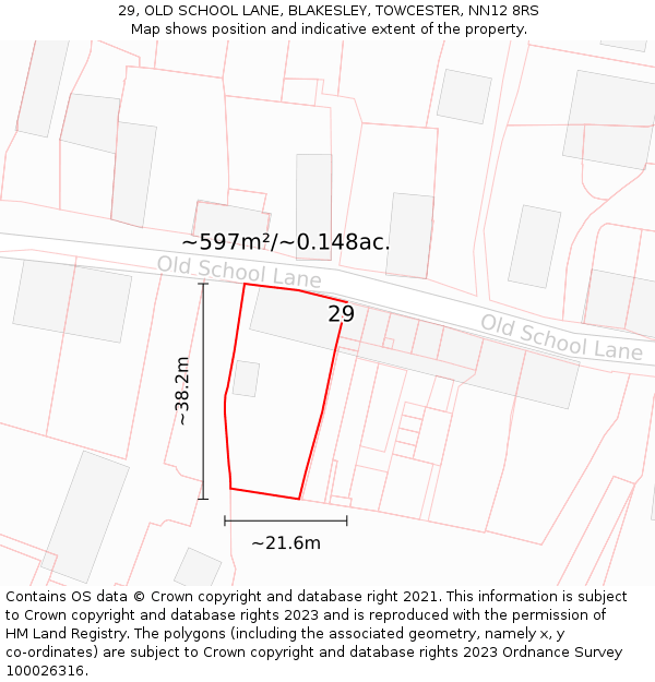 29, OLD SCHOOL LANE, BLAKESLEY, TOWCESTER, NN12 8RS: Plot and title map
