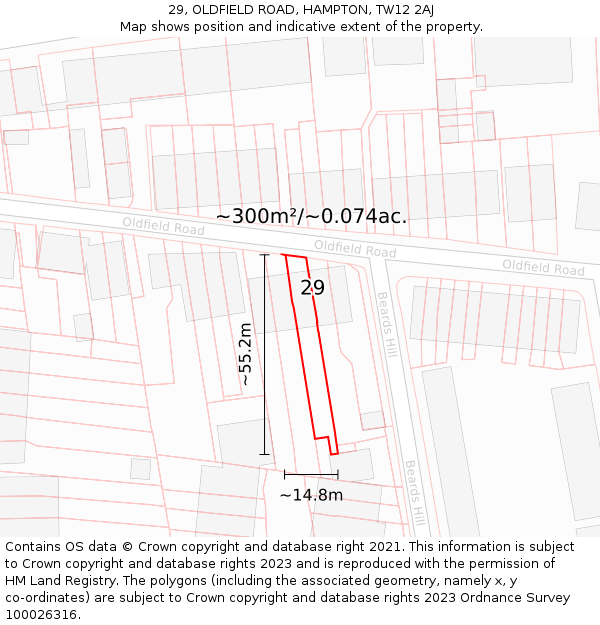 29, OLDFIELD ROAD, HAMPTON, TW12 2AJ: Plot and title map