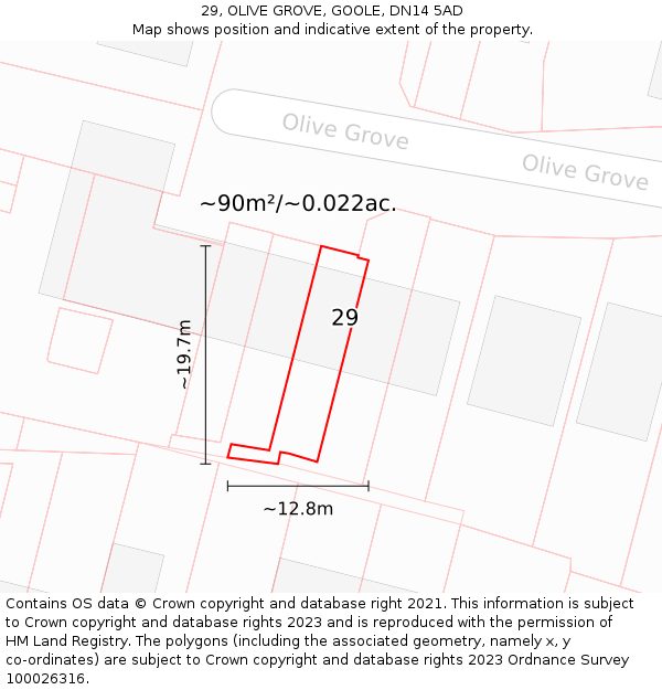 29, OLIVE GROVE, GOOLE, DN14 5AD: Plot and title map
