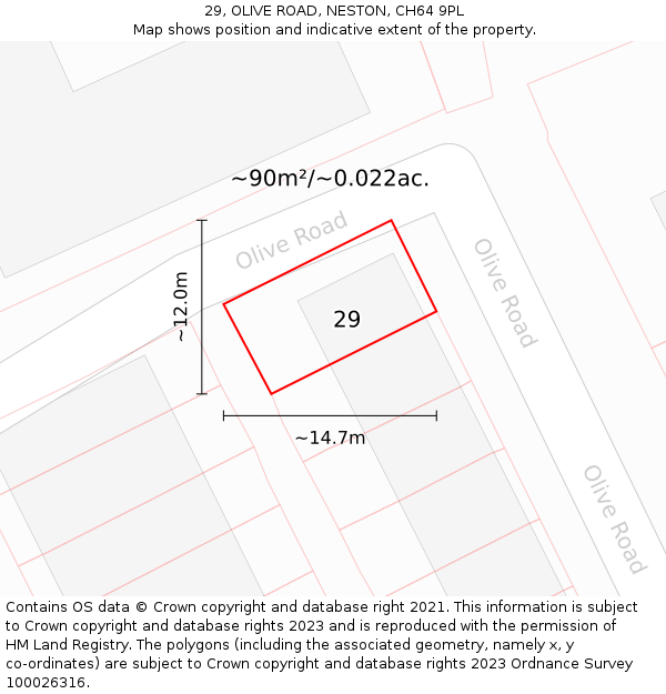 29, OLIVE ROAD, NESTON, CH64 9PL: Plot and title map