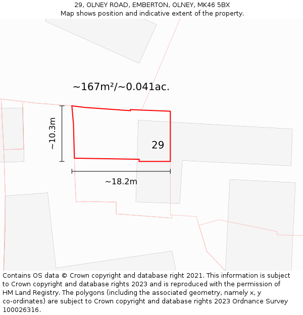 29, OLNEY ROAD, EMBERTON, OLNEY, MK46 5BX: Plot and title map