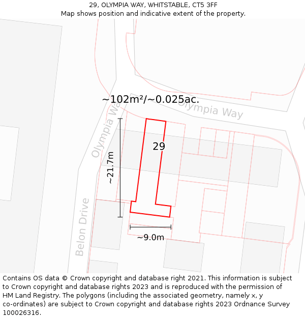 29, OLYMPIA WAY, WHITSTABLE, CT5 3FF: Plot and title map