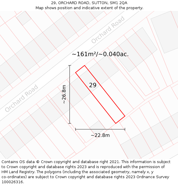 29, ORCHARD ROAD, SUTTON, SM1 2QA: Plot and title map