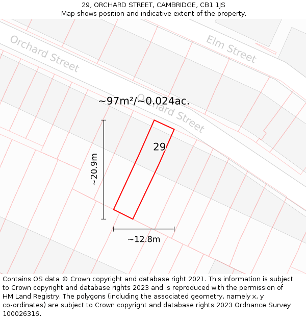 29, ORCHARD STREET, CAMBRIDGE, CB1 1JS: Plot and title map