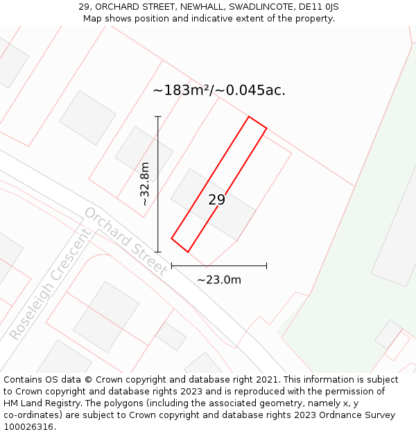 29, ORCHARD STREET, NEWHALL, SWADLINCOTE, DE11 0JS: Plot and title map