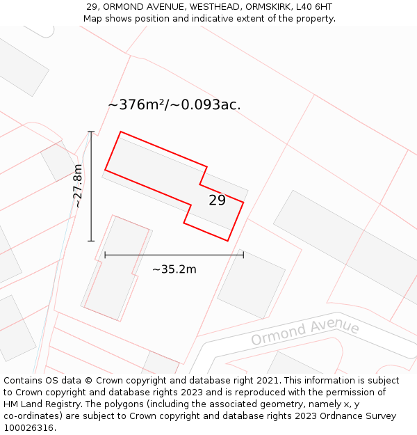 29, ORMOND AVENUE, WESTHEAD, ORMSKIRK, L40 6HT: Plot and title map