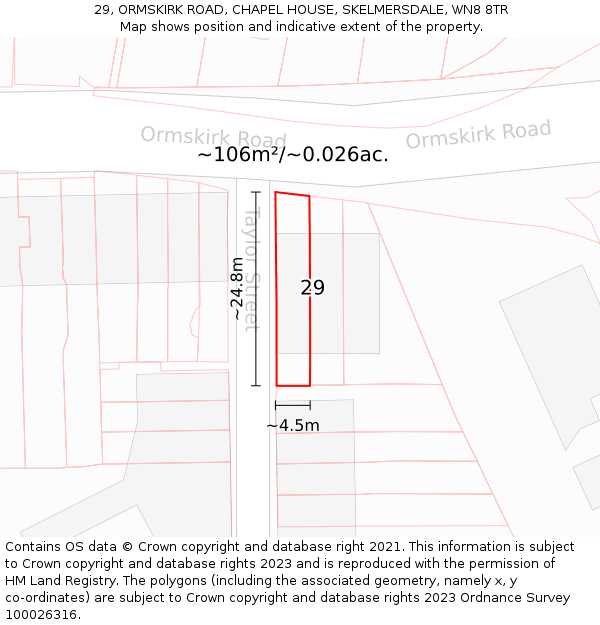29, ORMSKIRK ROAD, CHAPEL HOUSE, SKELMERSDALE, WN8 8TR: Plot and title map