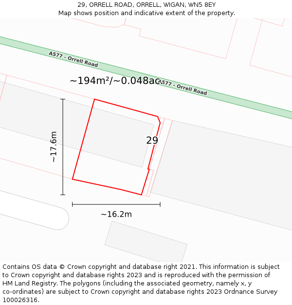 29, ORRELL ROAD, ORRELL, WIGAN, WN5 8EY: Plot and title map