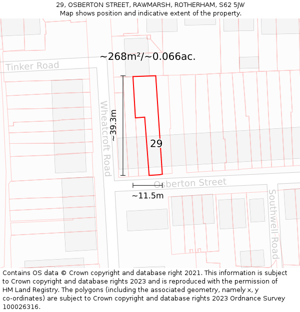 29, OSBERTON STREET, RAWMARSH, ROTHERHAM, S62 5JW: Plot and title map