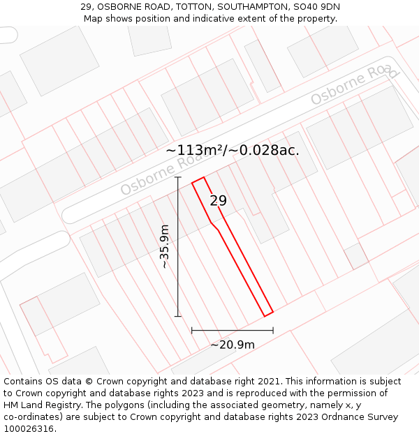 29, OSBORNE ROAD, TOTTON, SOUTHAMPTON, SO40 9DN: Plot and title map