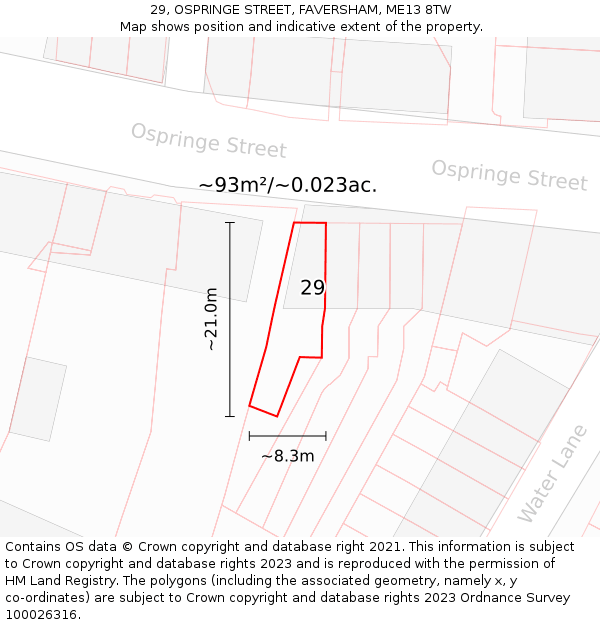 29, OSPRINGE STREET, FAVERSHAM, ME13 8TW: Plot and title map