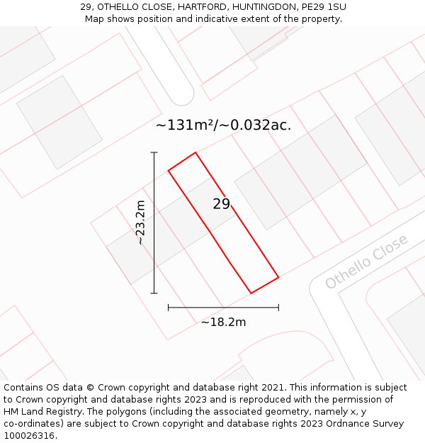 29, OTHELLO CLOSE, HARTFORD, HUNTINGDON, PE29 1SU: Plot and title map