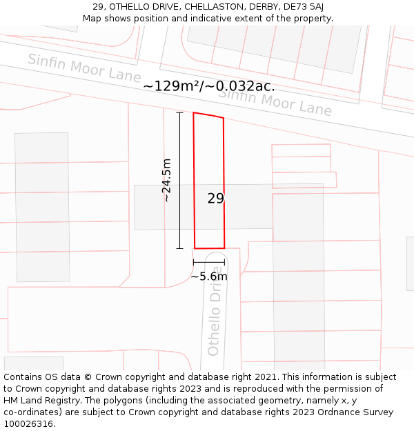 29, OTHELLO DRIVE, CHELLASTON, DERBY, DE73 5AJ: Plot and title map