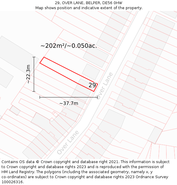 29, OVER LANE, BELPER, DE56 0HW: Plot and title map