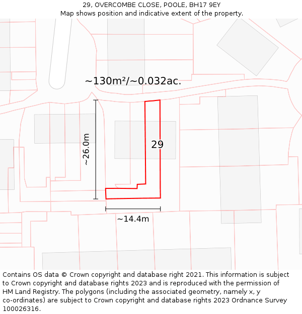 29, OVERCOMBE CLOSE, POOLE, BH17 9EY: Plot and title map