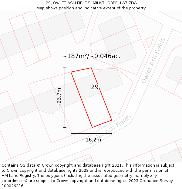 29, OWLET ASH FIELDS, MILNTHORPE, LA7 7DA: Plot and title map