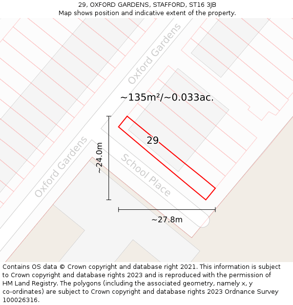 29, OXFORD GARDENS, STAFFORD, ST16 3JB: Plot and title map