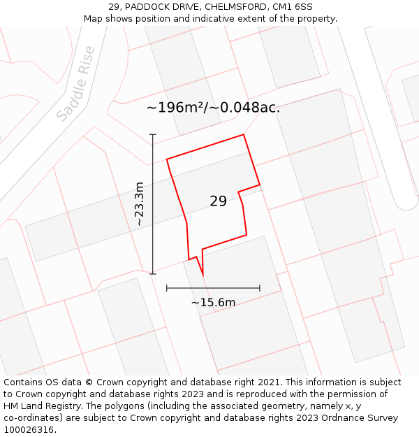 29, PADDOCK DRIVE, CHELMSFORD, CM1 6SS: Plot and title map