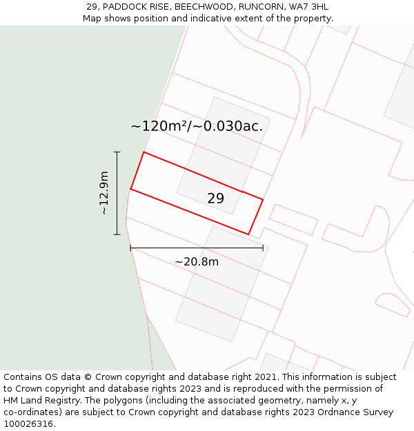 29, PADDOCK RISE, BEECHWOOD, RUNCORN, WA7 3HL: Plot and title map