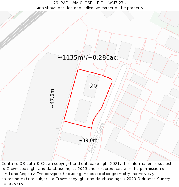 29, PADIHAM CLOSE, LEIGH, WN7 2RU: Plot and title map