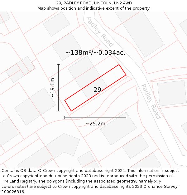29, PADLEY ROAD, LINCOLN, LN2 4WB: Plot and title map