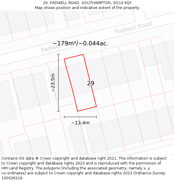 29, PADWELL ROAD, SOUTHAMPTON, SO14 6QY: Plot and title map