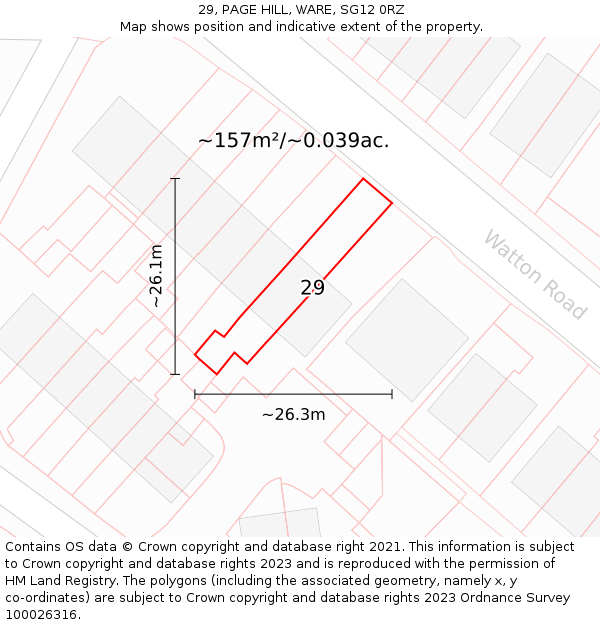 29, PAGE HILL, WARE, SG12 0RZ: Plot and title map