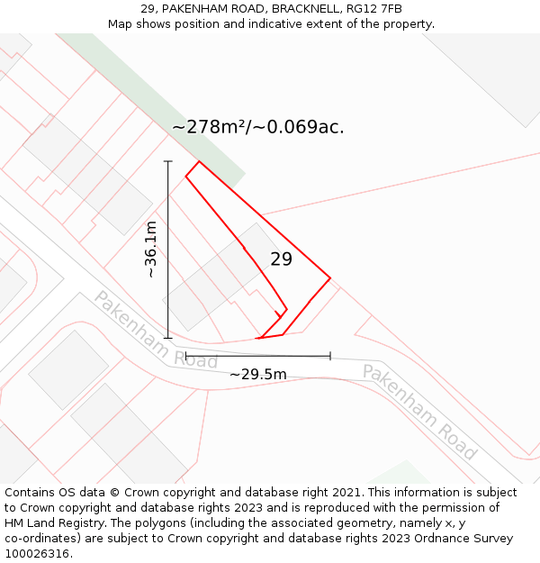 29, PAKENHAM ROAD, BRACKNELL, RG12 7FB: Plot and title map