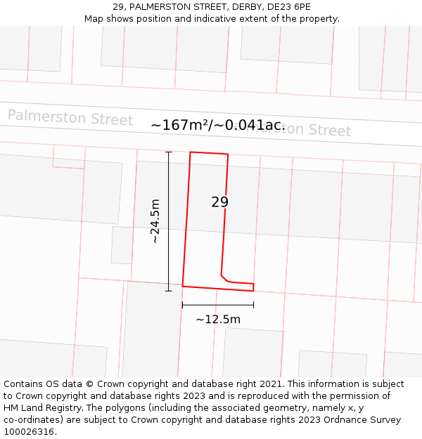 29, PALMERSTON STREET, DERBY, DE23 6PE: Plot and title map