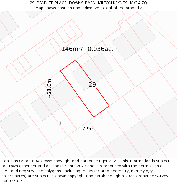 29, PANNIER PLACE, DOWNS BARN, MILTON KEYNES, MK14 7QJ: Plot and title map