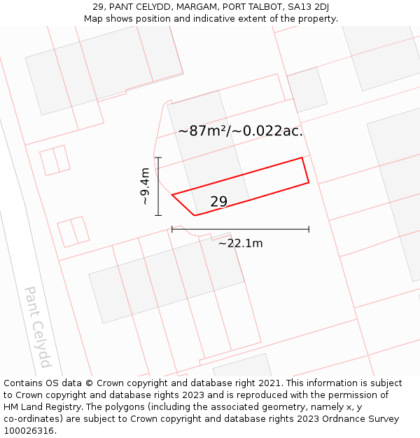 29, PANT CELYDD, MARGAM, PORT TALBOT, SA13 2DJ: Plot and title map