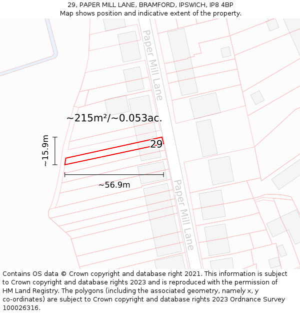 29, PAPER MILL LANE, BRAMFORD, IPSWICH, IP8 4BP: Plot and title map