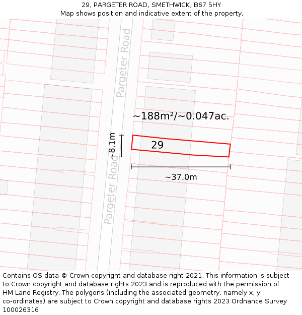 29, PARGETER ROAD, SMETHWICK, B67 5HY: Plot and title map