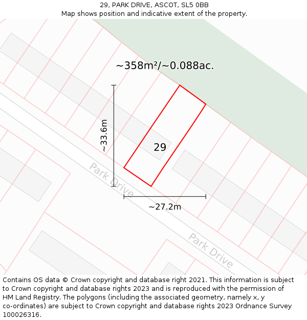 29, PARK DRIVE, ASCOT, SL5 0BB: Plot and title map