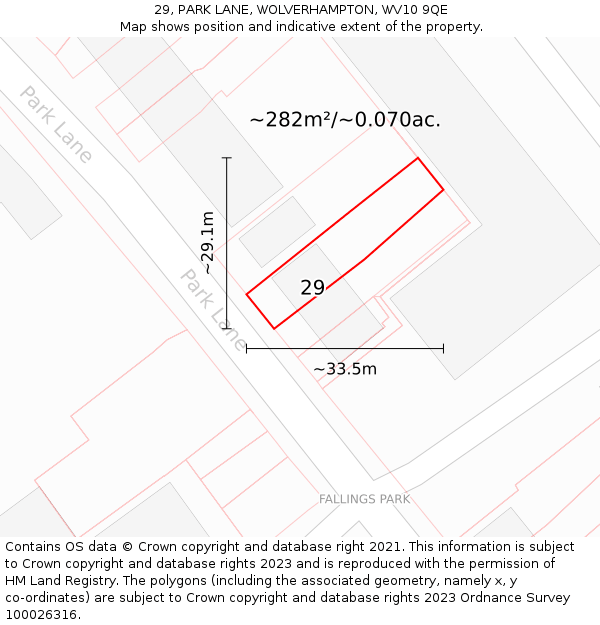 29, PARK LANE, WOLVERHAMPTON, WV10 9QE: Plot and title map