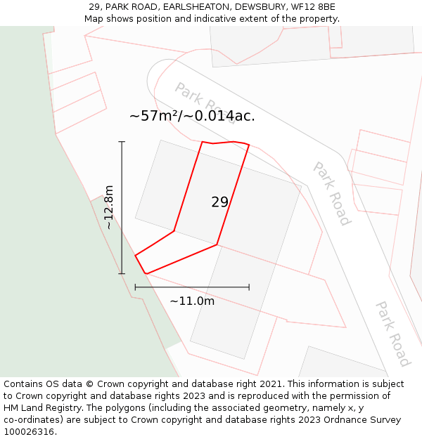 29, PARK ROAD, EARLSHEATON, DEWSBURY, WF12 8BE: Plot and title map