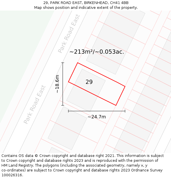 29, PARK ROAD EAST, BIRKENHEAD, CH41 4BB: Plot and title map