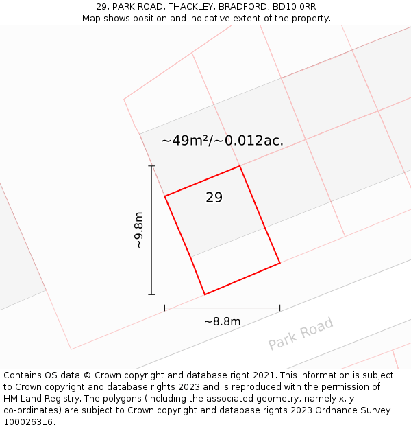 29, PARK ROAD, THACKLEY, BRADFORD, BD10 0RR: Plot and title map