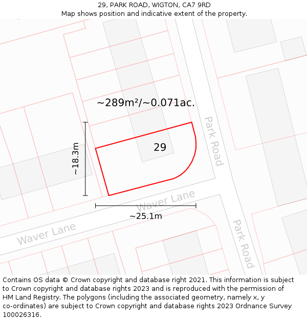 29, PARK ROAD, WIGTON, CA7 9RD: Plot and title map