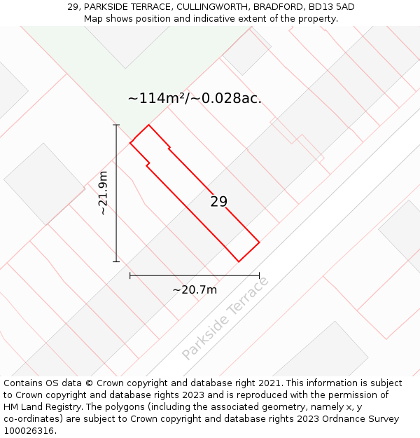 29, PARKSIDE TERRACE, CULLINGWORTH, BRADFORD, BD13 5AD: Plot and title map