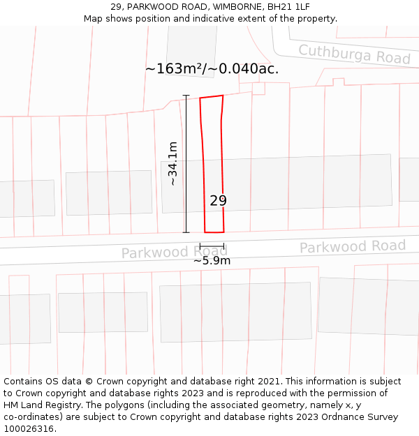 29, PARKWOOD ROAD, WIMBORNE, BH21 1LF: Plot and title map