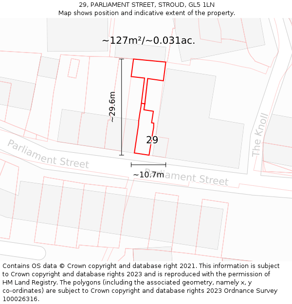 29, PARLIAMENT STREET, STROUD, GL5 1LN: Plot and title map