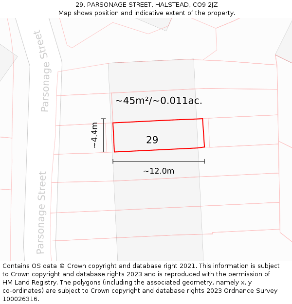 29, PARSONAGE STREET, HALSTEAD, CO9 2JZ: Plot and title map