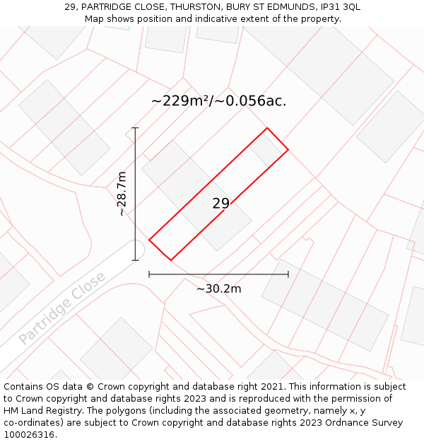 29, PARTRIDGE CLOSE, THURSTON, BURY ST EDMUNDS, IP31 3QL: Plot and title map