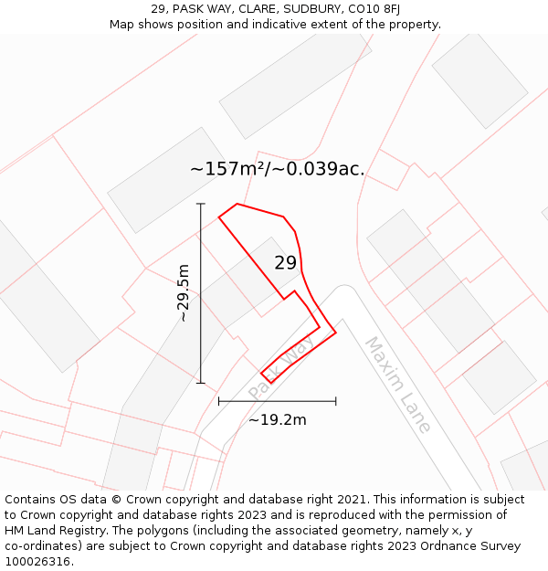 29, PASK WAY, CLARE, SUDBURY, CO10 8FJ: Plot and title map